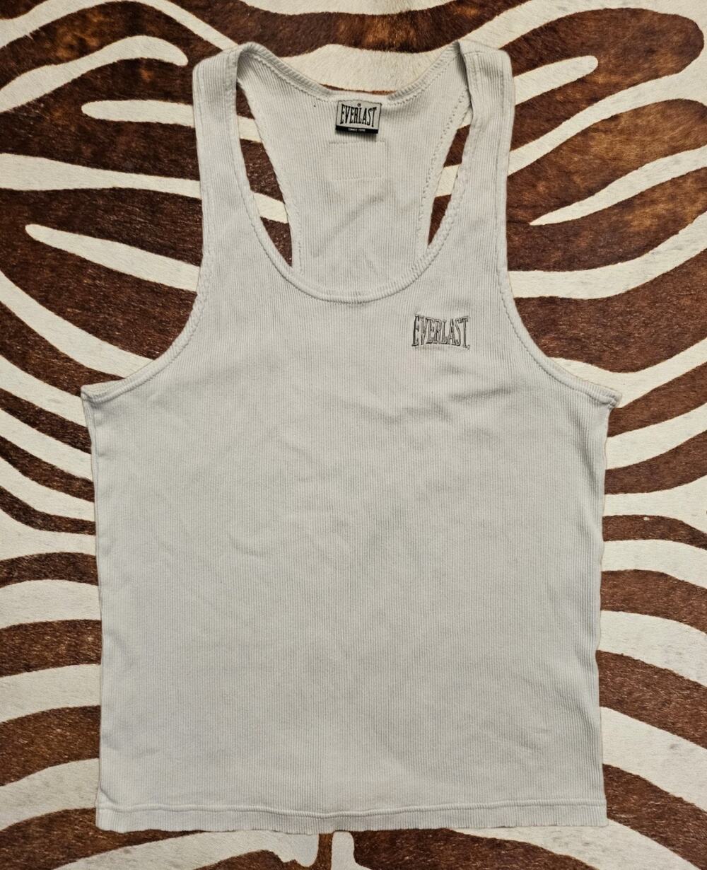 Vintage Y2K Everlast Ribbed Muscle Racerback Tank Spellout Boxing White Sz Large